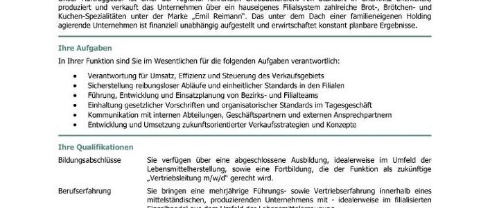 Verkaufsleiter m/w/d bei einem regionalen Marktführer in der Lebensmittelbranche (Vollzeit | Chemnitz)